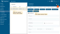 Click on the customer that you want to delete. In the customer details, click "Delete customer" button;