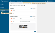 Log in as the <b>system administrator</b> and navigate to the "QR code widget" tab on the "Mobile center" page. Here, you'll find two settings blocks: "Applications" and "Appearance on Home page";