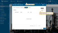 Specify the data source for the widget and navigate to the "Actions" tab. Click the "plus" icon in the top right corner of the screen to open a new "Add action" window;