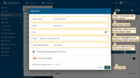 Select "On row double click" as the action source. Input a name for the action. Optionally, select an icon. Select a "Navigate to new dashboard state" action type from the "Action" drop-down menu. After choosing an action type, the "Target dashboard state" drop-down menu appears. Select a previously created state you'd like to be transitioned to. When the desired state has been selected, click the "Add" button;