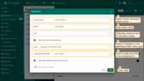 As an example for this manual, select "Action cell button" as the action source. Input a name for the action and select an icon that will represent a button. With this icon, action will be performed. Select a "Navigate to new dashboard state" action type from the "Action" drop-down menu. After choosing an action type, the "Target dashboard state" drop-down menu appears. Select a previously created state you'd like to be transitioned to. When the desired state has been selected, click the "Add" button;