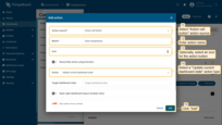 Select the "Action cell button" as the action source. Input a name for the action and select an icon that will represent a button. With this icon, action will be performed. Select an "Update current dashboard state" action type from the "Action" drop-down menu. Then, click the "Add" button;