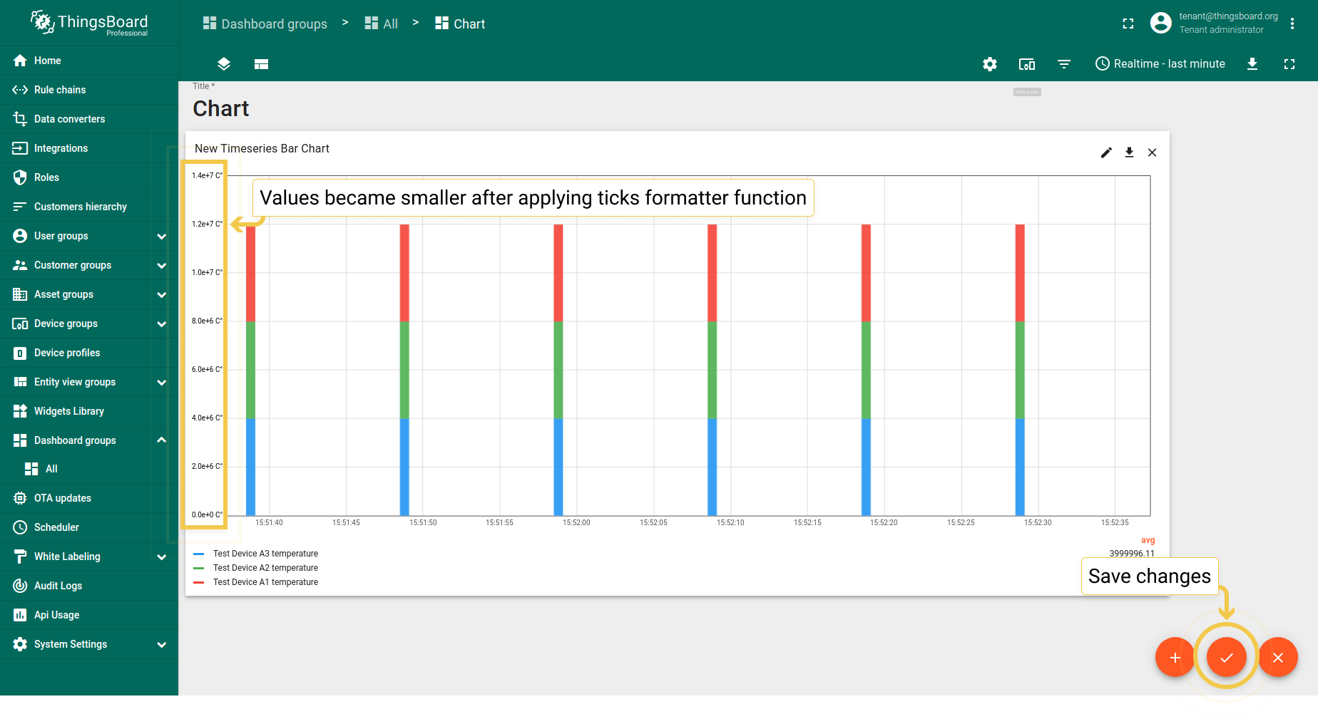 Function has been applied and values became more compact. Save changes by clicking the checkmark in the lower right corner of the screen.