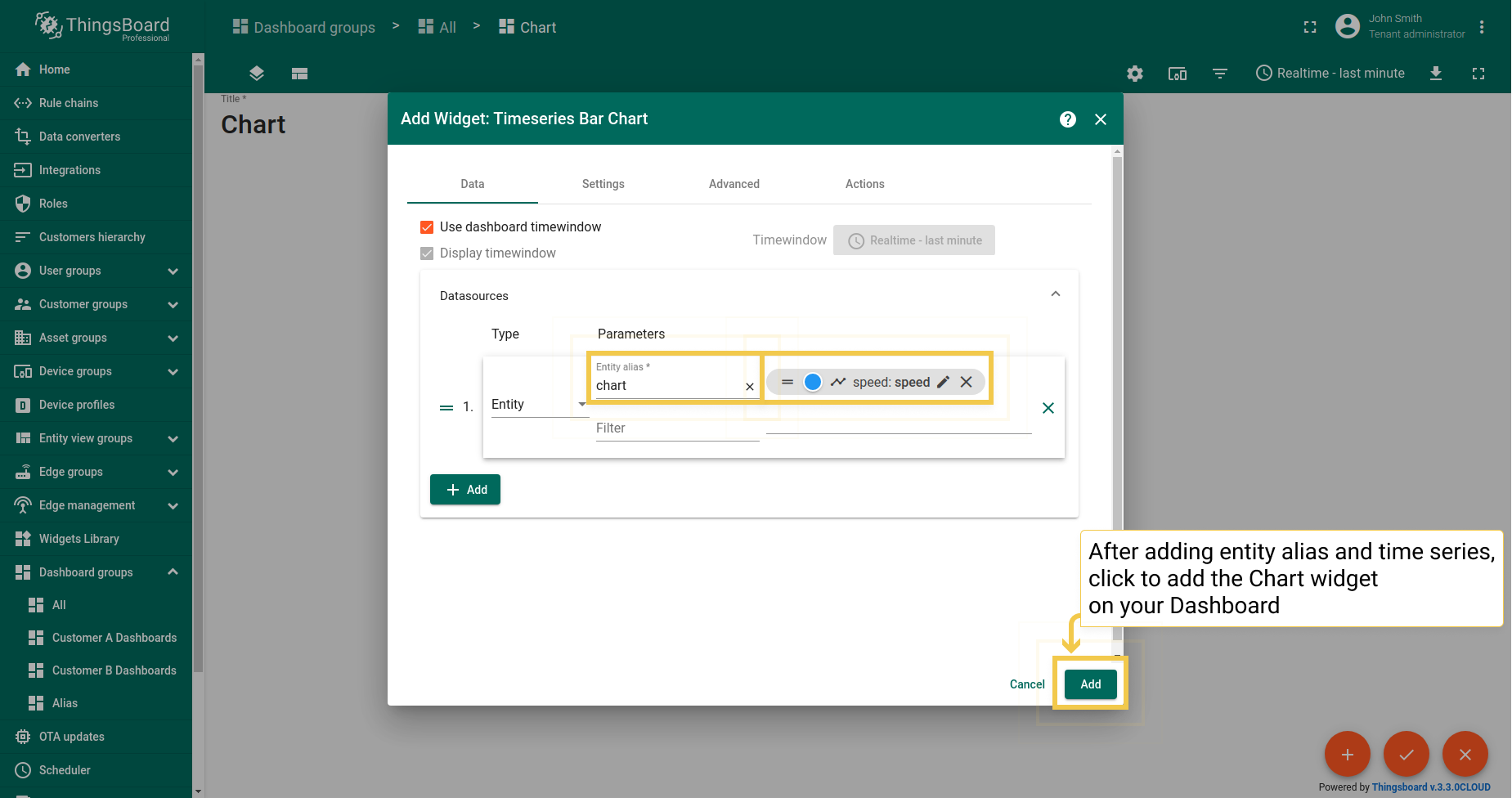 Add Entity alias and Entity time series, then click "Add".