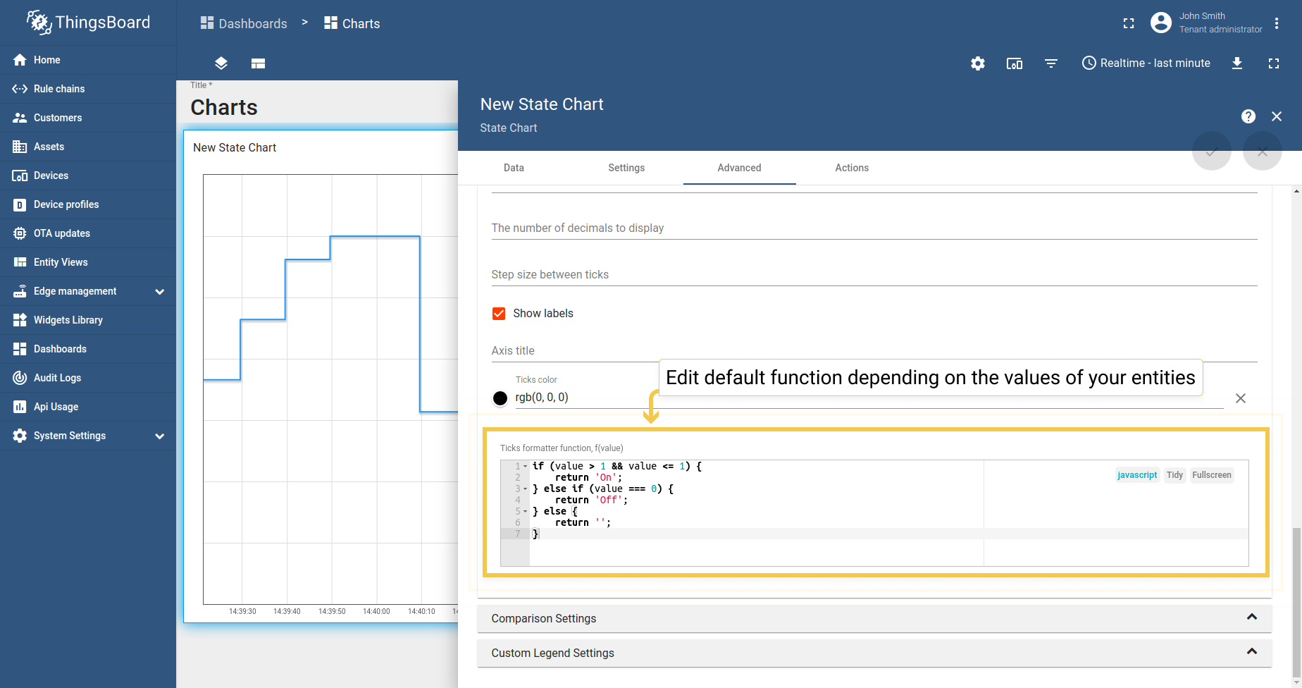 In the Advanced tab, you can edit the default function according to your entity values.