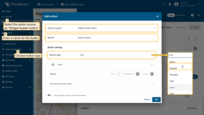 Select the action source as "Widget header button", enter a name for the button, and choose its type.