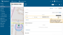 To configure a specific circle, switch to the map widget's edit mode. Then, in the "Circle" tab under the "Overlays" section, click the "gear" icon button next to the desired circle to open its configuration panel.