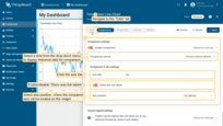 In the "Appearance" tab, toggle the "Enable comparison" checkbox and from the drop-down menu select time to show historical data with which to compare. In the "Comparison X axis settings" section, select axis position, where the compared axis will be located on the widget. Also, you can enter the axis title and show axis tick labels;